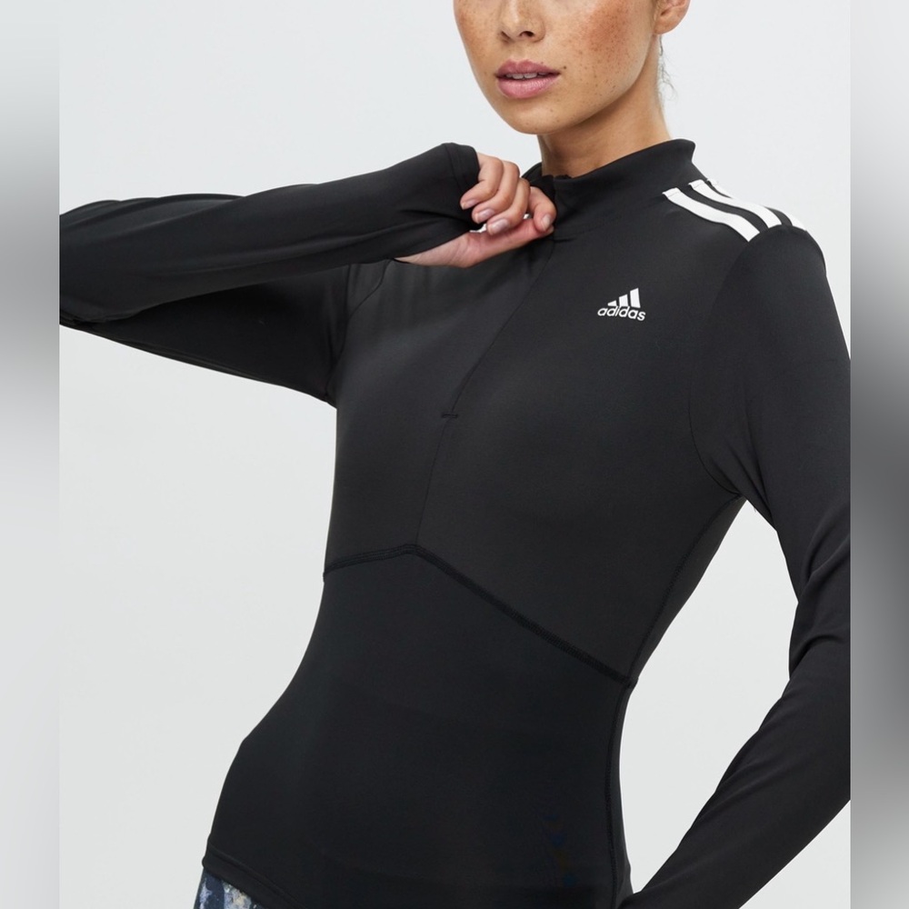 adidas Black Quarter-Zip Training Jacket with White 3-Stripes